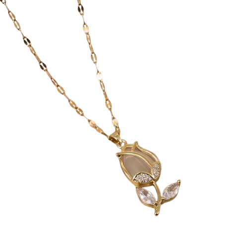 GARGANTILHA ROSA CRAVEJADA BANHADA EM OURO 18K