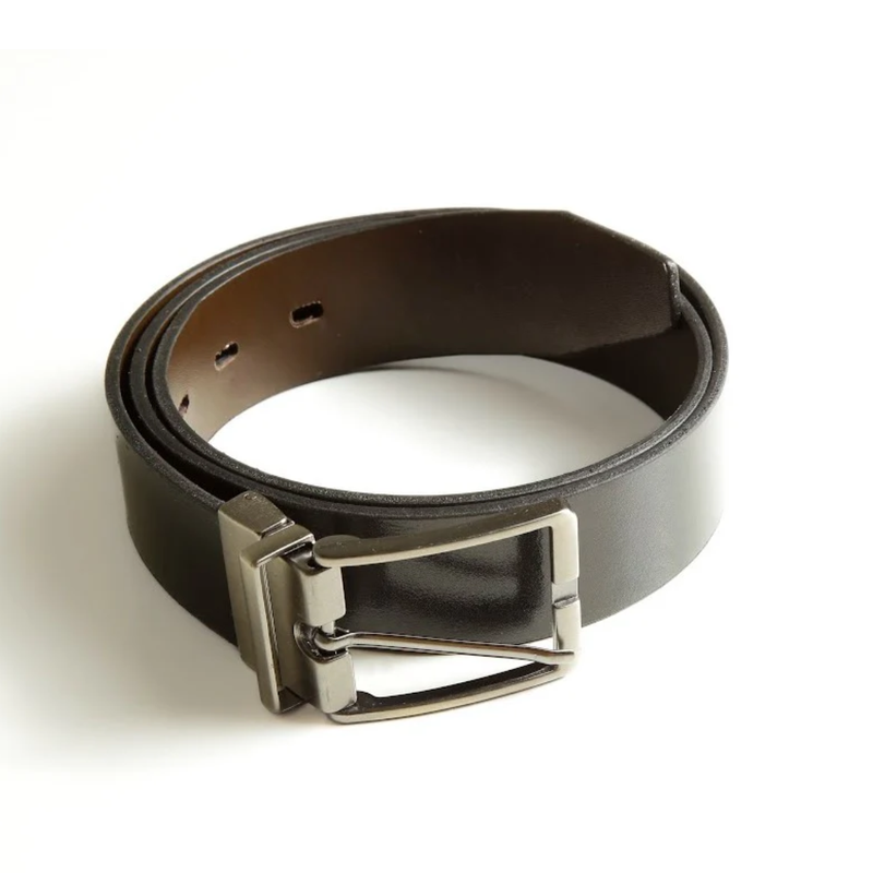 Cinto social couro natural dupla face fivela reversível 35 mm preto/café