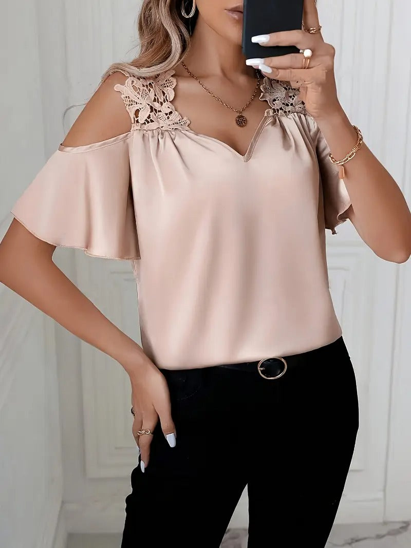 Blusa de renda com ombros descobertos para mulher